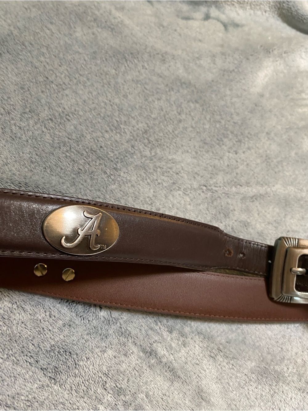 Men's Brown Leather Alabama Belt with Silver 'A' Medallion size 40